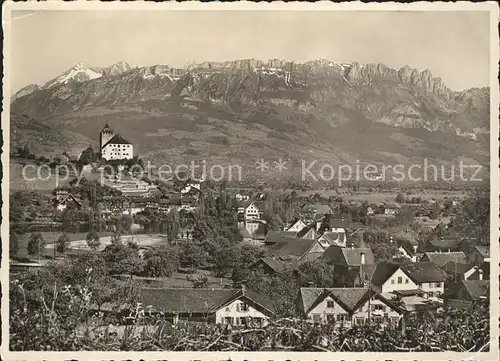 Werdenberg Ortsansicht mit Schloss Kreuzberge Appenzeller Alpen Kat. Werdenberg