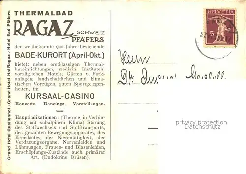 Bad Ragaz Kursaal Casino Thermalbad Kat. Bad Ragaz