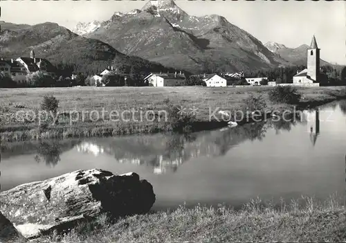 Sils Baselgia Fluss Kirche Dorf Kat. Sils Baselgia