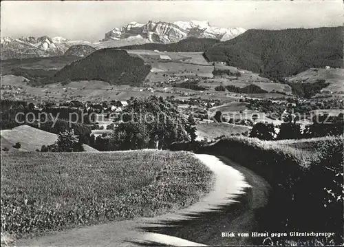 Hirzel Horgen Panorama Blick vom Hirzel gegen Glaernischgruppe Kat. Hirzel