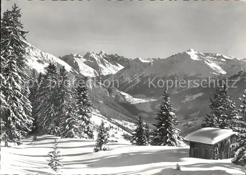 Pany Panorama Blick gegen Klosters Silvrettagruppe Pischahorn Flueela Weisshorn Wintersportplatz Kat. Pany Luzein