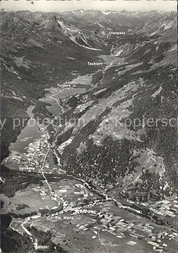 Sta Maria Muestair Panorama Blick bis zum Ofenpass Fliegeraufnahme Kat. Sta Maria Muestair