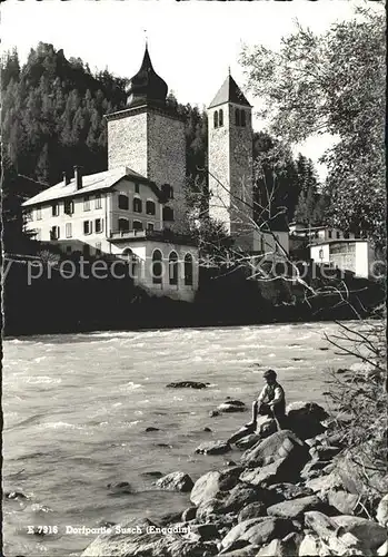 Susch Dorfpartie am Fluss Kat. Susch