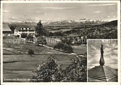 Forch Ausblick vom Restaurant Wasserberg Alpenpanorama Wehrmaenner Denkmal Kat. Forch