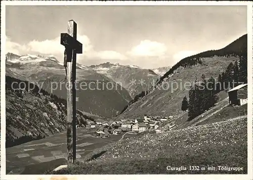Curaglia Panorama mit Toedigruppe Glarner Alpen Wegekreuz Kat. Curaglia
