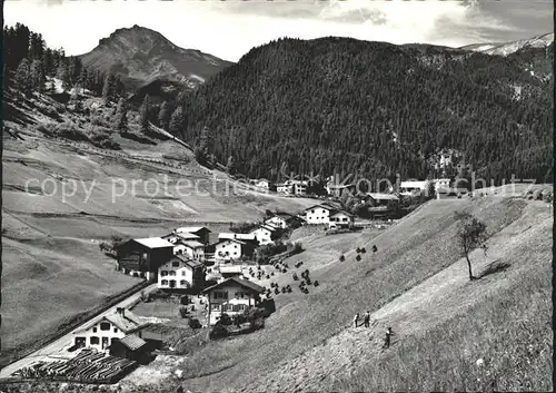 Wiesen Albula Gesamtansicht mit Valbellahorn Plessur Alpen Kat. Wiesen