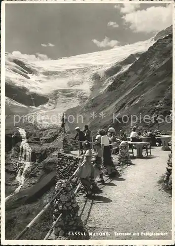 Alp Gr?m Restaurant Sassal Masone Terrasse mit Pal?gletscher