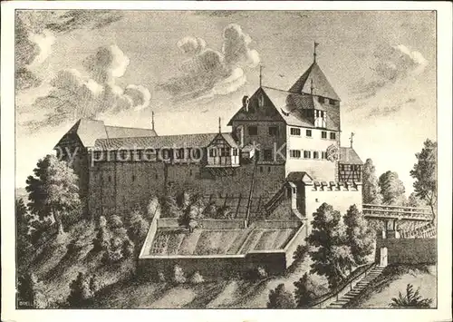 Grueningen ZH Schloss um 1730 Stich von G. Strickler / Grueningen /Bz. Hinwil