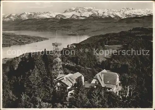 Uto Kulm Fliegeraufnahme Grossrestaurant Uetliberg Zuerichsee Alpen Kat. Zuerich