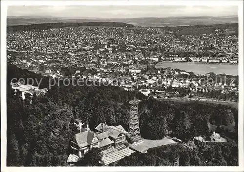 Uto Kulm Fliegeraufnahme Grossrestaurant Uetliberg Zuerichsee Alpen Kat. Zuerich