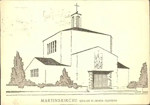 Fluntern Zuerich Martinskirche Zeichnung  Kat. Fluntern