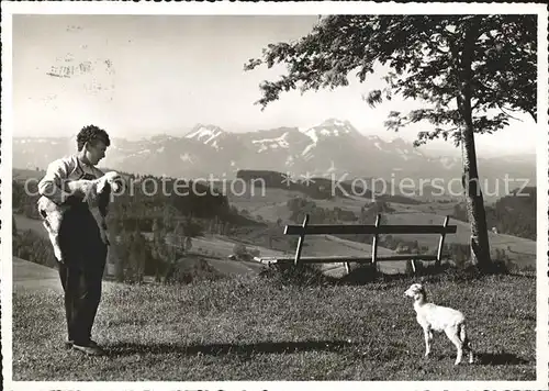 Alt St Johann Blick zum Saentis Junge mit Zickleins Kat. Alt St Johann