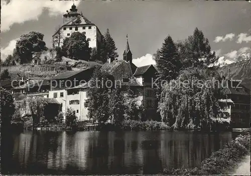 Werdenberg Schloss und Staedchen mit Alpstein Kat. Werdenberg