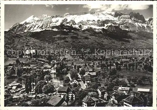 Werdenberg Stadtansicht mit Schloss und Kreuzbergen Kat. Werdenberg