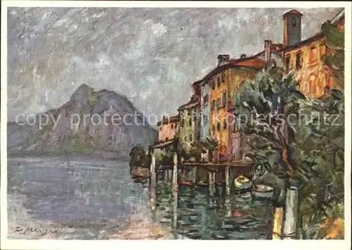 Gandria Lago di Lugano Debarcadero Kuenstlerkarte Kat. Gandria