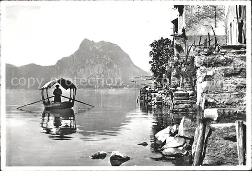 Gandria Lago di Lugano Fischerboot Panorama Monte S Salvatore Kat. Gandria