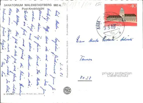Walenstadtberg Sanatorium Post Knoblisbuehl Kat. Walenstadtberg