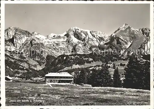 Unterwasser Toggenburg Bergrestaurant Iltios mit Saentis und Schafberg Kat. Unterwasser