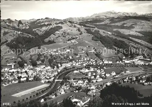 Wattwil mit Saentis Fliegeraufnahme Kat. Wattwil