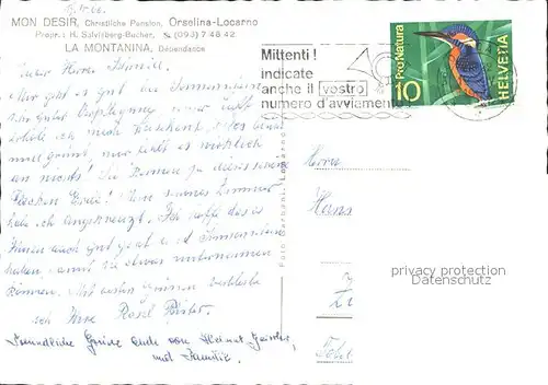 Orselina TI Mon Desir Christl Pension / Orselina /Bz. Locarno
