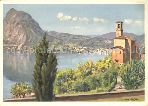 Castagnola-Cassarate Panorama Kirche  Kuenstlerkarte / Castagnola /Bz. Lugano City