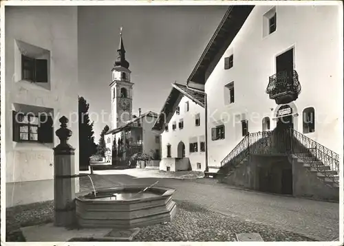 Bever Maloja Dorfmotiv Brunnen Kirche Kat. Bever