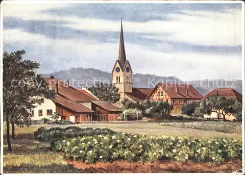 Wuelflingen Winterthur Dorfpartie mit Kirche und Beatenberg Kat. Winterthur
