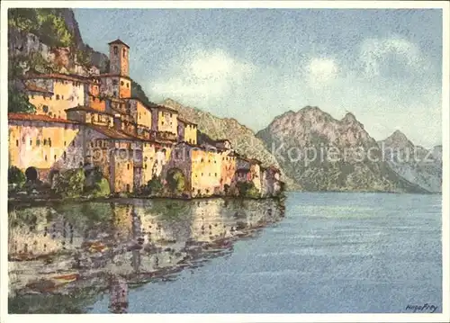 Gandria Lago di Lugano Kuenstlerkarte Kat. Gandria