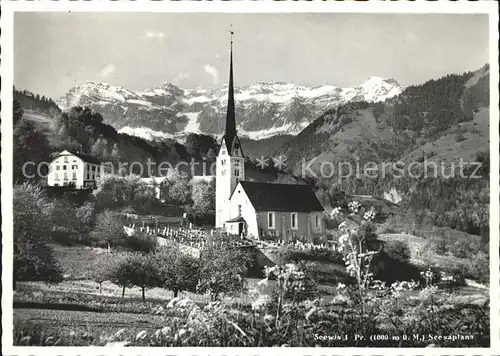 Seewis Dorf Kirche mit Scesaplana Kat. Seewis Dorf