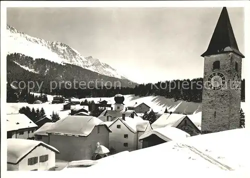 Parpan Kirchturm mit Lenzerhorn Kat. Parpan