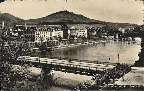 Olten Aaare Bruecke mit Blick zum Saeli Schloessli Kat. Olten