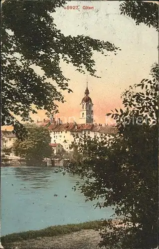 Olten Uferweg an der Aare Kirchturm Altstadt Kat. Olten
