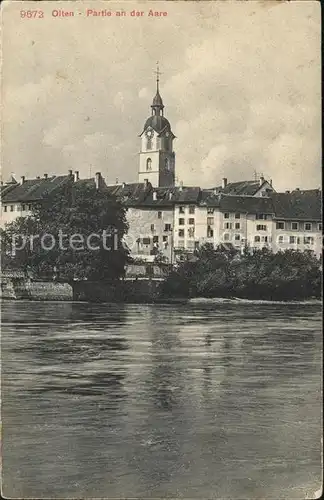 Olten Partie an der Aare Kirchturm Altstadt Kat. Olten