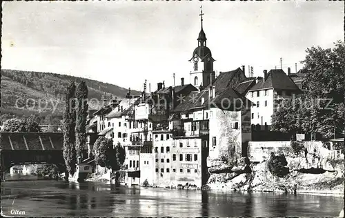 Olten Aare Holzbruecke Altstadt Kirchturm Kat. Olten