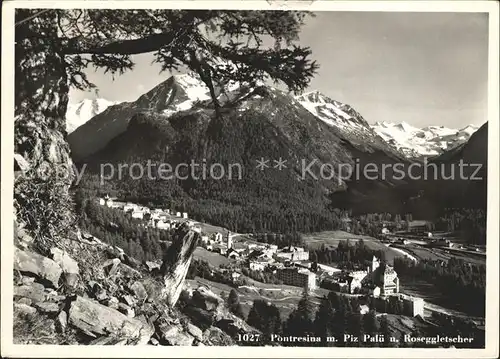 Pontresina Panorama mit Piz Palue und Roseggletscher Berninagruppe Kat. Pontresina