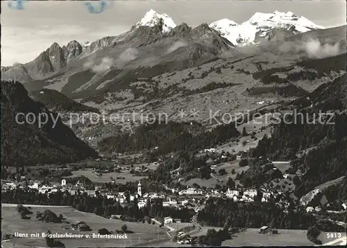Ilanz GR Panorama mit Brigelserhoerner und Bifertenstock Glarner Alpen / Ilanz /Bz. Surselva