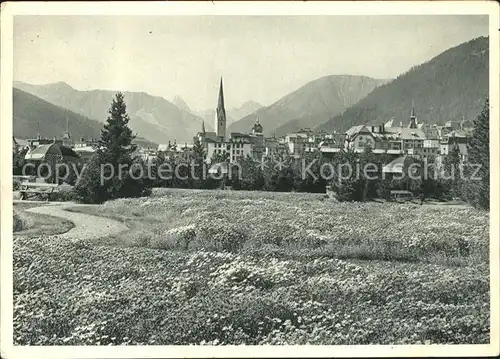 Davos GR Ortsansicht mit Kirche Luftkurort Sommerwiese Kat. Davos