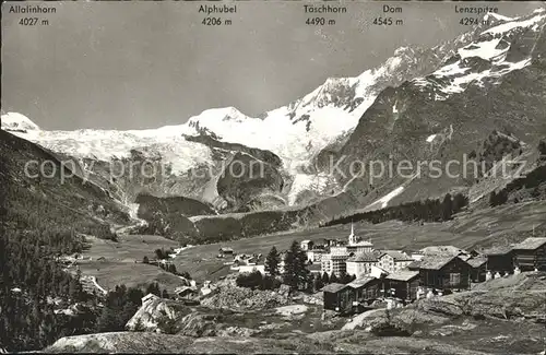 Saas Fee Gesamtansicht mit Feegletscher Alphubel Taeschhorn Dom Lenzspitze Walliser Alpen Kat. Saas Fee