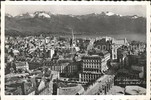 Lausanne VD Vu de la Tour Bel Air Lac Leman et les Alpes / Lausanne /Bz. Lausanne City