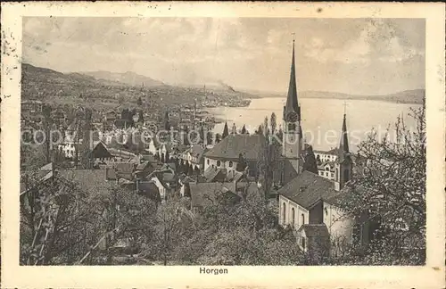 Horgen ZH Ortsansicht mit Kirche Zuerichsee / Horgen /Bz. Horgen