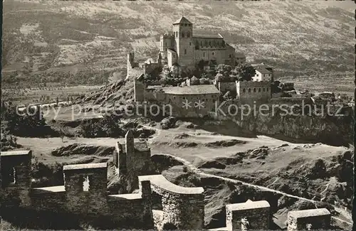 st34643 Sion VS Chateau de Valere vu de Tourbillon Kategorie. Sion Alte Ansichtskarten