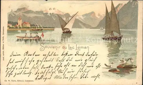 Lac Leman Genfersee Barques et les Alpes / Genf /Bz. Geneve City