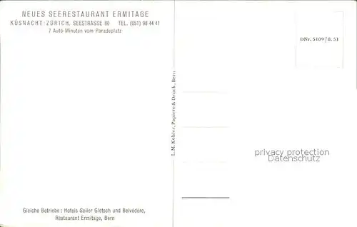 Kuesnacht Neues Seerestaurant Ermitage Kat. Kuesnacht