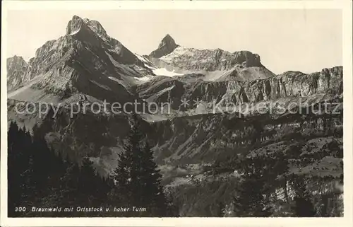 Braunwald GL mit Ortsstock und hoher Turm Kat. Braunwald