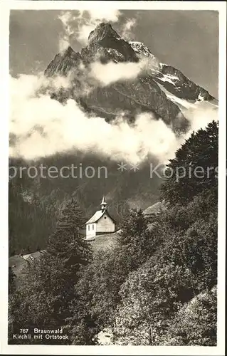 Braunwald GL Kirche mit Ortstock Kat. Braunwald