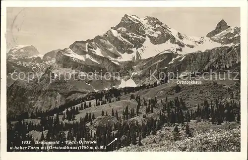 Braunwald GL Toedi Ortstock hoher Turm mit Ortstockhaus Kat. Braunwald