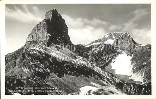 Braunwald GL Blick vom Kneugrat auf Eckstock und boesen Faulen Kat. Braunwald