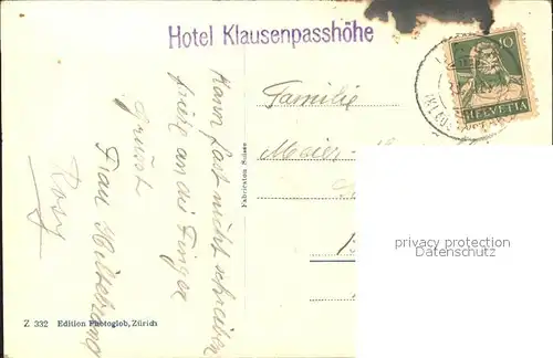 Klausenpass Hotel Klausenpasshoehe Autos Kat. Klausen