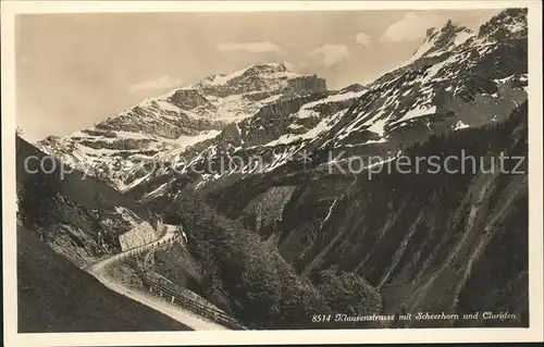 Klausenstrasse mit Scheerhorn und Clariden Hotel Klausenpasshoehe Kat. Klausen