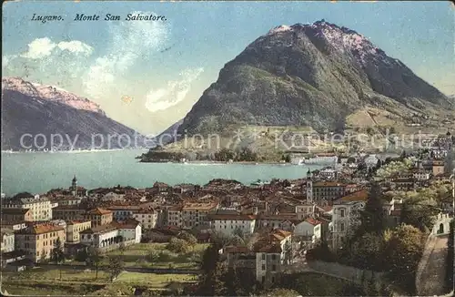 Lugano TI Seepanorama mit Monte San Salvatore Kat. Lugano